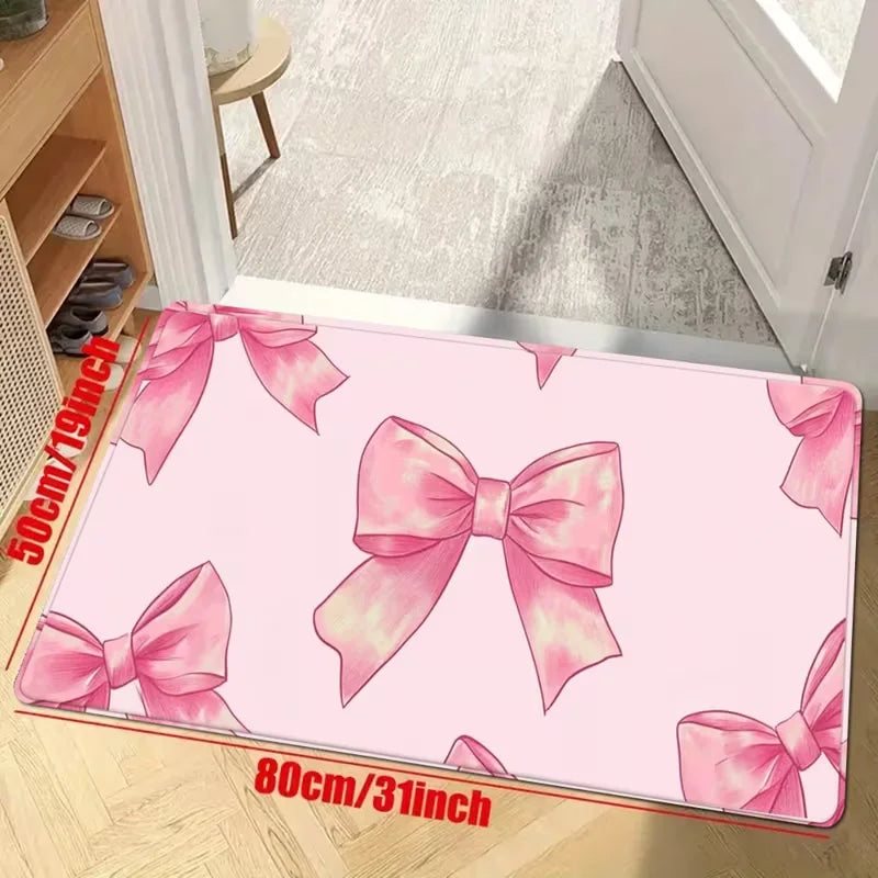 Charming Pink Bow Kitchen Mat Soft Rugs for Comfort in Your Home Anti Slip Soft and Comfortable, Decoration Runner Rug