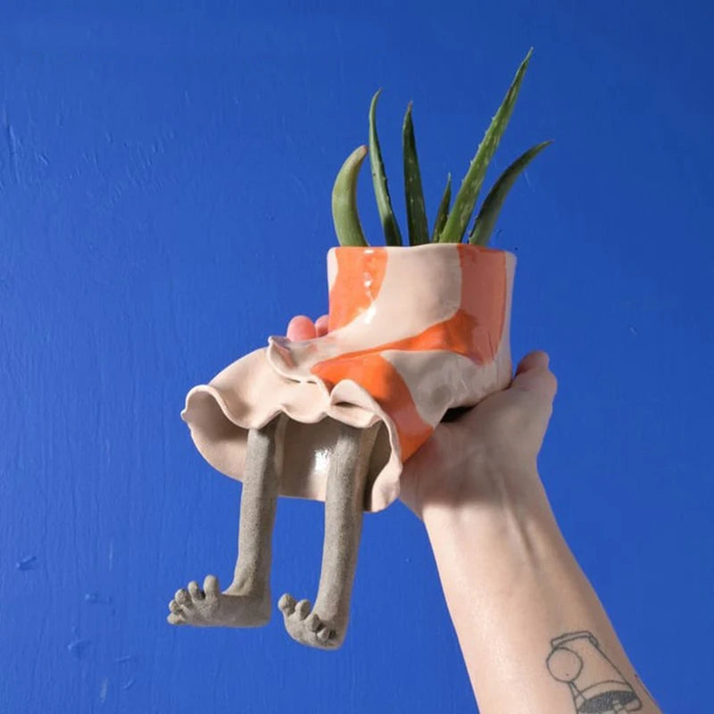 Novelty Sitting Legs Ceramic Planter Cute Dress Jeans Shaped Flower Pot Funny Ceramic Planter for Home Decor Creative Gift