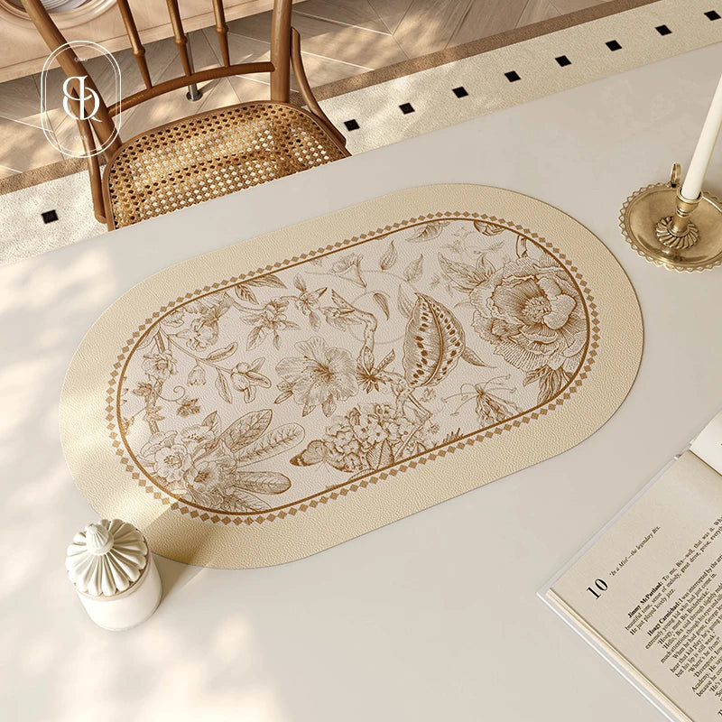 Faux Leather Placemats Set of 2 Non-Slip Oval Faux Leather Table Mat Heat Stain Resistant for Dinning Room Decor 12x20 Inch Gift