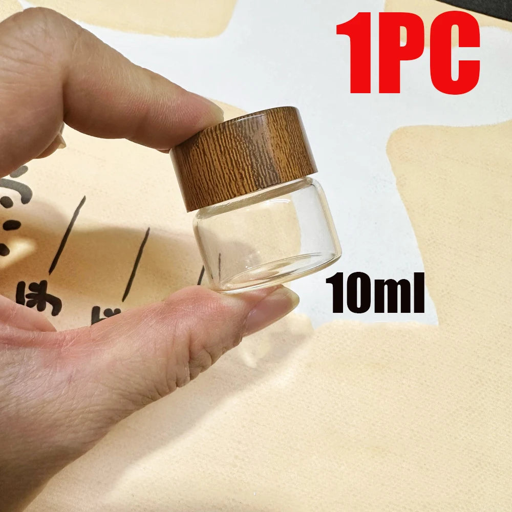 10/20/30ml Mini Glass Bottles Spice Jars with Lids Seasoning Nuts Coffee Beans Storage Jar Wood Sealed Bottle Airtight Canisters