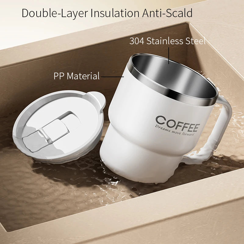 1pc 304 Stainless Steel Double Wall Insulated Coffee Cup With Handle Portable Students Leak-proof Water Cup Milk Coffee Mug