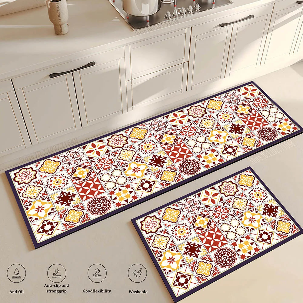 Retro Kitchen Rugs Non-Slip Absorbent Bedroom Luxury Entrance Doormat Washable Anti Fatigue Carpet Long Large Waterproof Mat