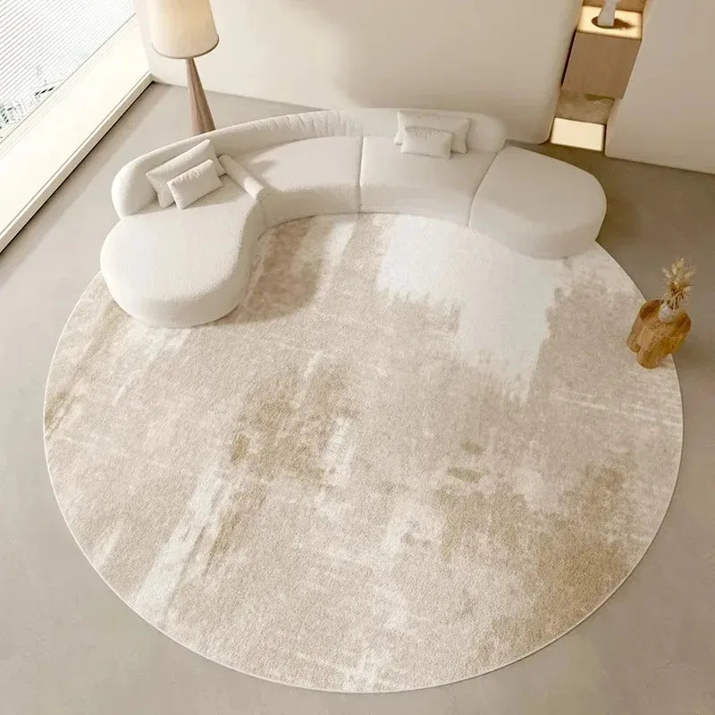 Beige Abstract Texture Round Rug Soft Flannel Modern Minimalist Carpet Neutral Tone Design, Living Room Bedroom Leisure Area