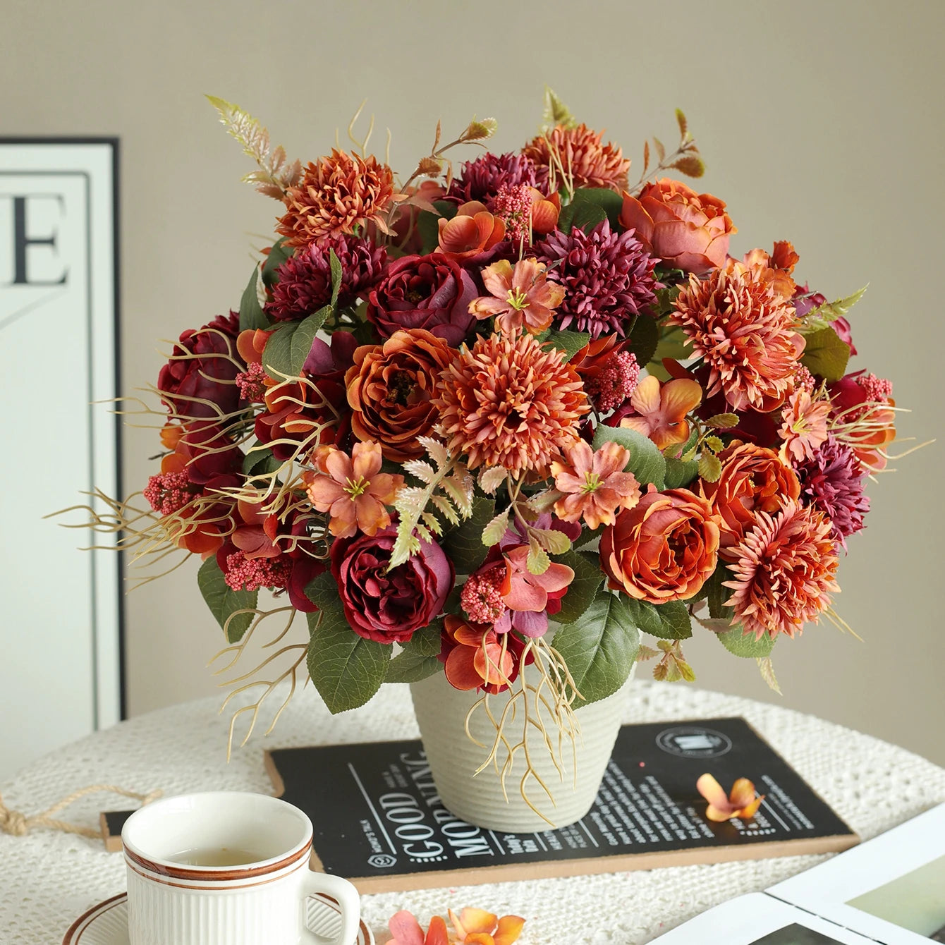 1/4pcs Premium Silk Peony & Rose Bouquet for Wedding Vases