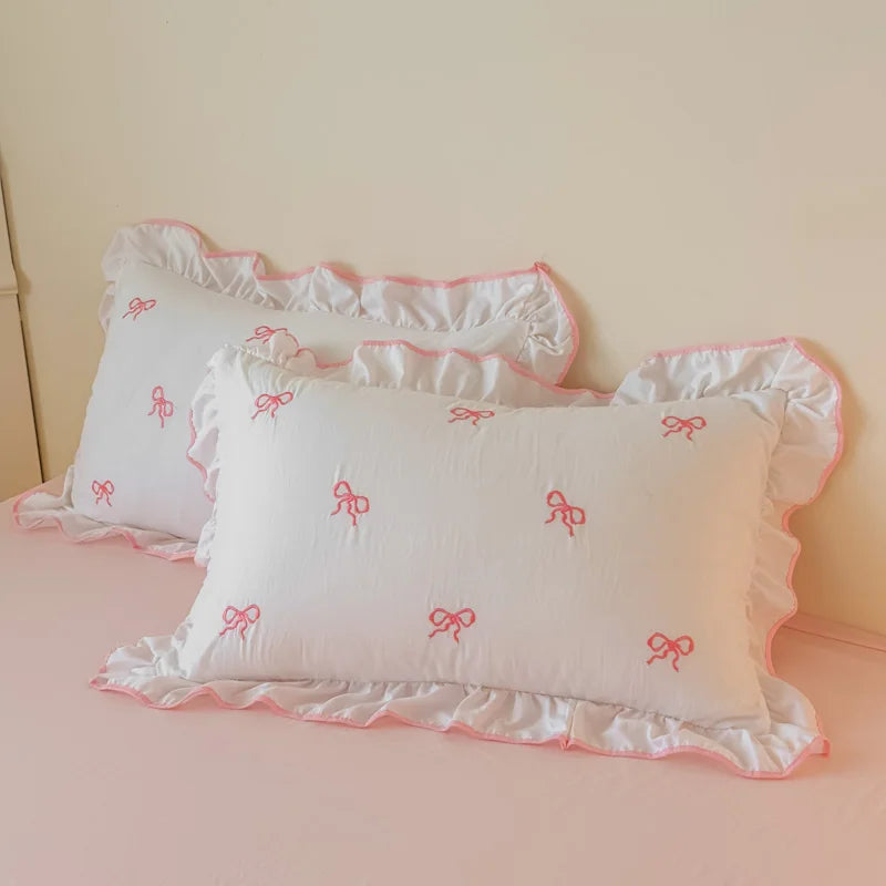 3 Piece Sheet Set bowknot embroidery Quilt cover Set comfortable embroidery Bedding Set Bedspread for All Season