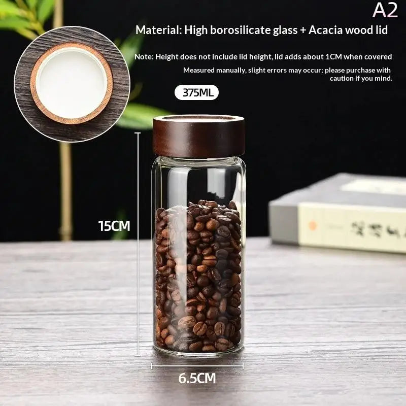 【N】Coffee Beans Sealed Tank Transparent Glass Container With Wood Lid Food Storage Jars Candy Dried Jars Household Organizer