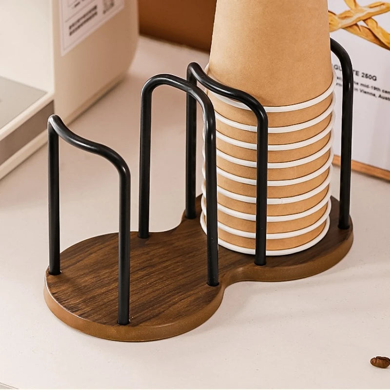 Disposable Cup Dispenser Imitation Walnut Wood Water Cup Storage Holder Coffee Tea Cup Desktop Paper Cup Storage Rack Organizer