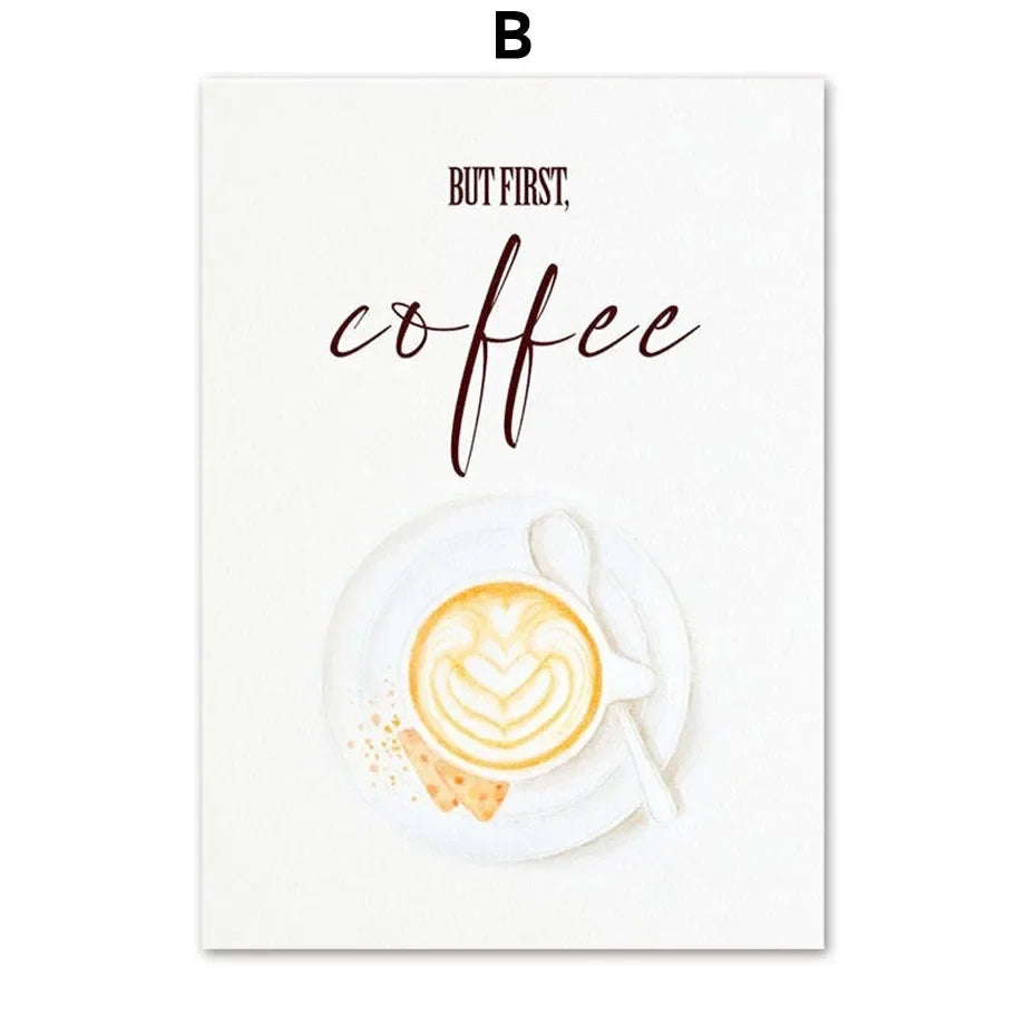 Elegant Coffee Caffeine Cocoa Cup Nordic Posters Wall Art Canvas Painting Wall Pictures for Kitchen Surrealism Decor