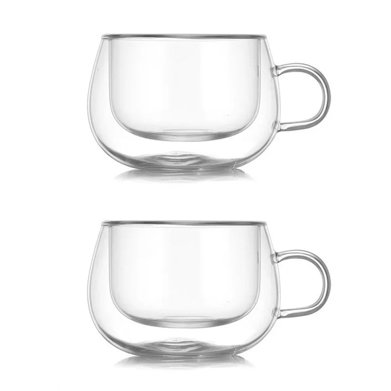 150/250/350ml Heat Resistant Glass Cups Double Wall Glass Coffee Cup with Handle Breakfast Milk Water Cup Clear Juice beer Cups