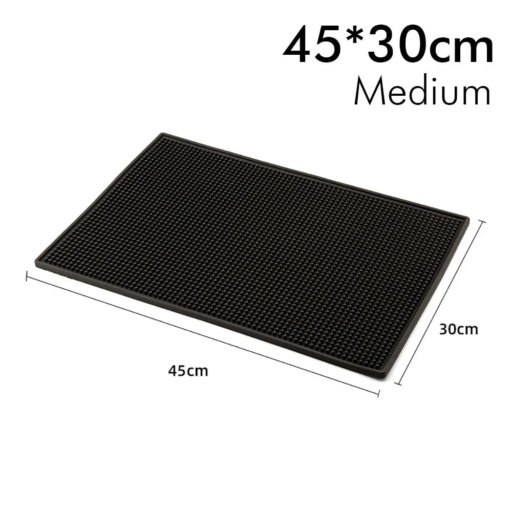 Rubber Bar Mat Coffee Maker Countertop Spill Mats Bar Service Mat Dish Glass Drying Mat for Barista Cocktail Bartender Black