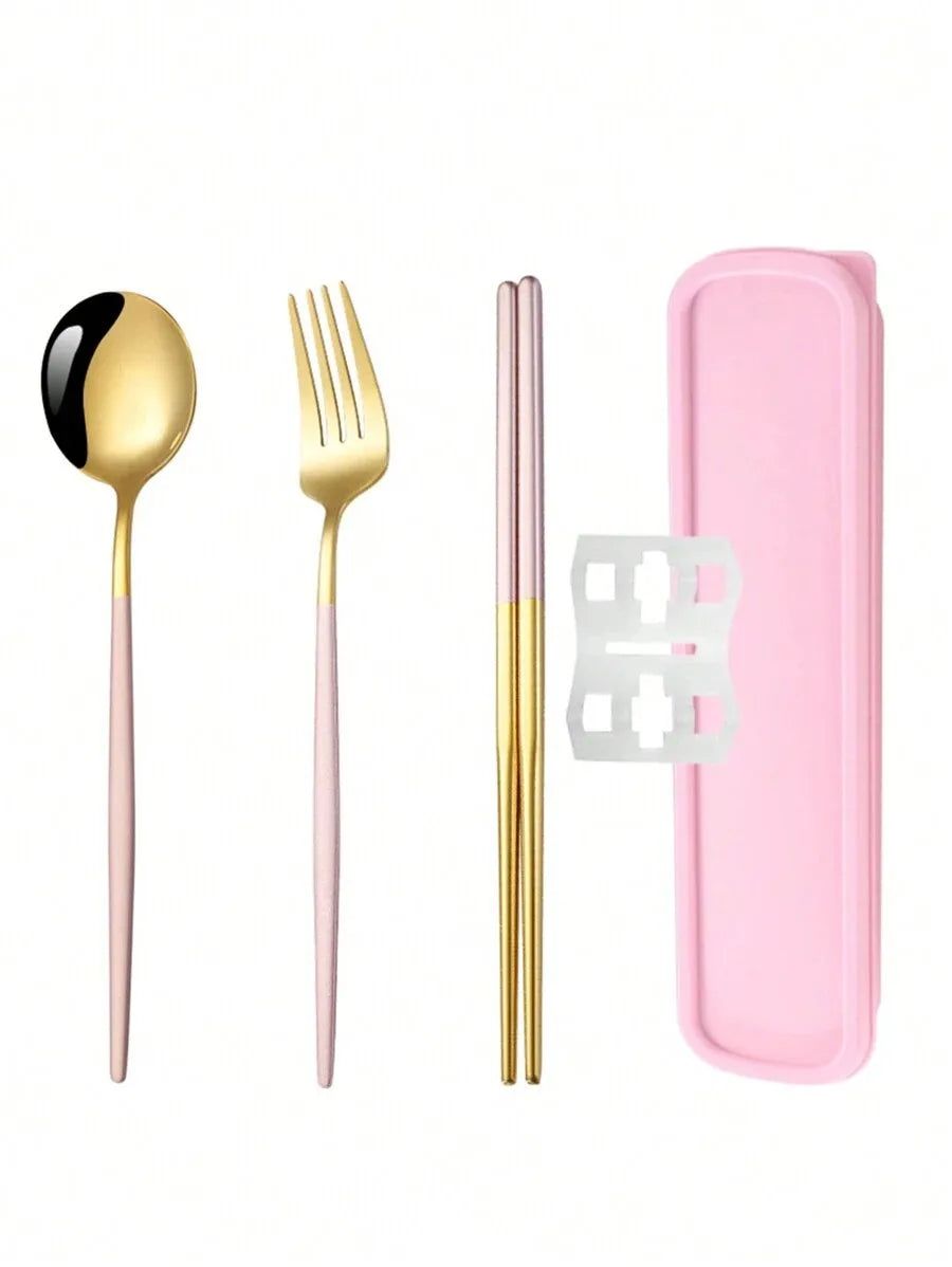 4-Piece Stainless Steel Portable Cutlery Set with Storage Box – Spoon, Fork & Knife