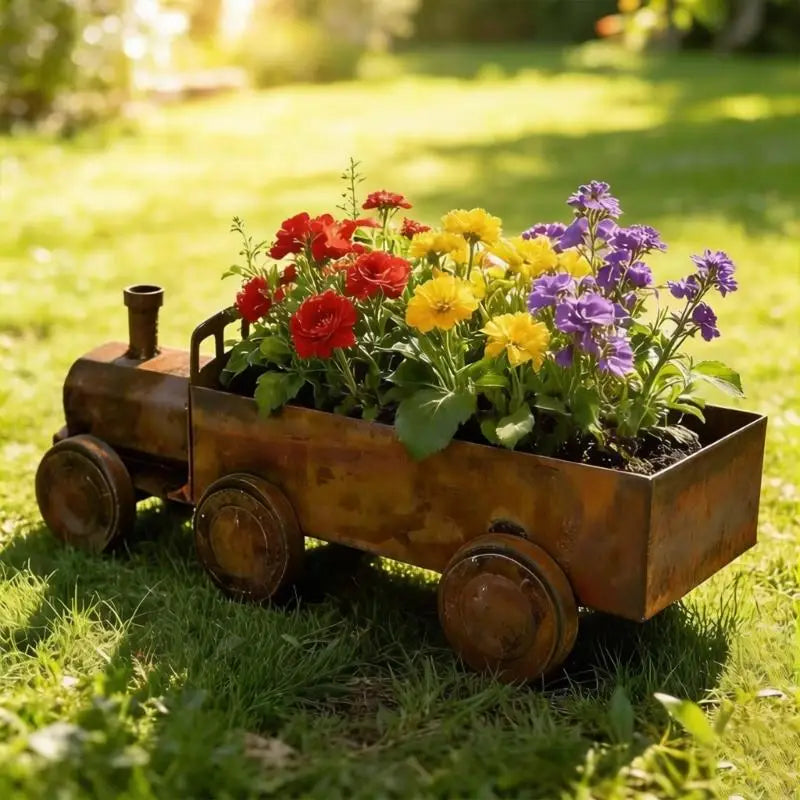 Decorative Antique Styles Iron Container Planter With Unique Steams Locomotive Design For Balcony Or Terraces Home And 37JD