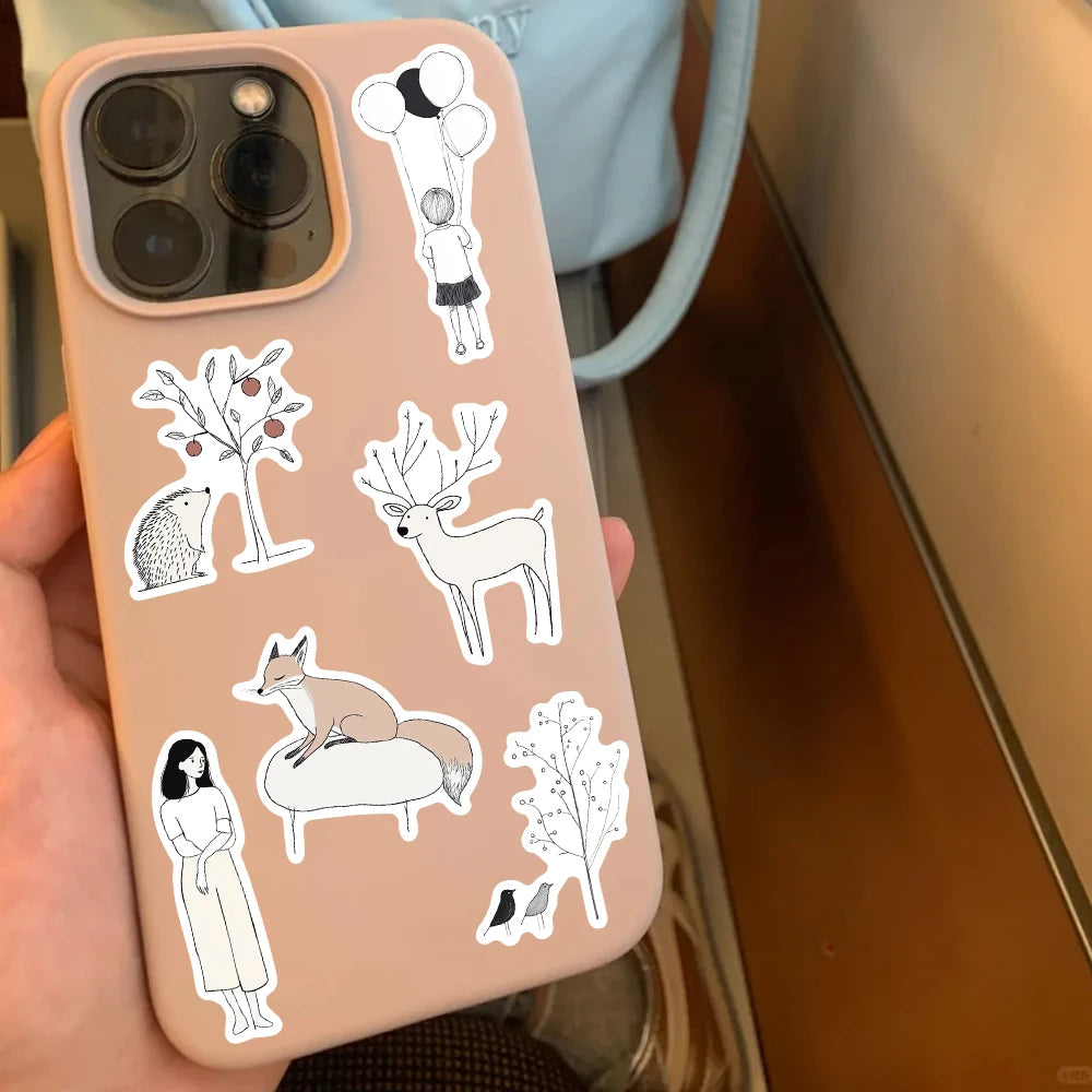 50pcs Cool Basic Art Stickers Simple Sketch Role Decal DIY Notebook Journal Luggage Bottle Stationery Fridge Teens Gift Stickers