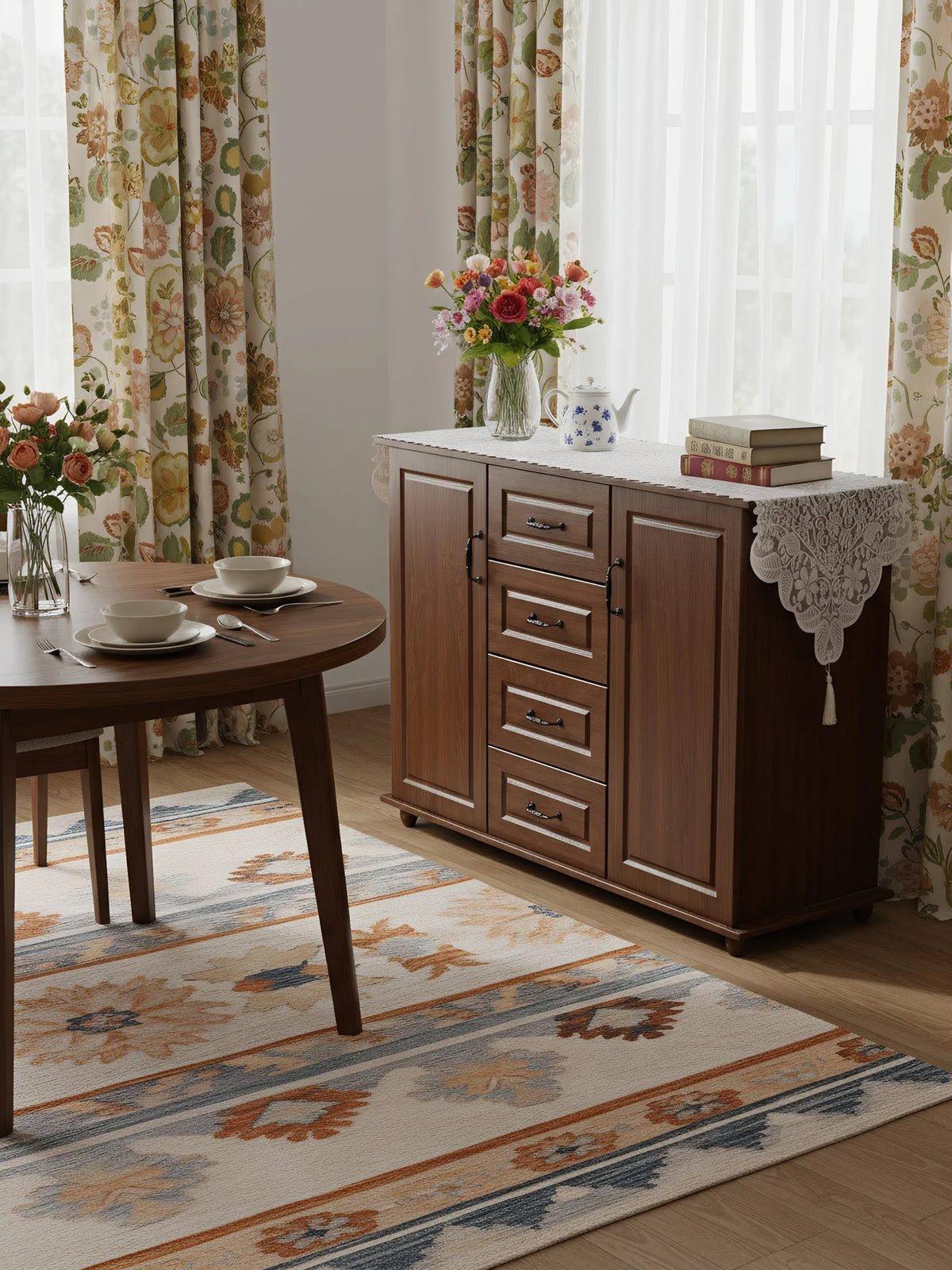 Retro French Lace Table Flag White Embroidered Long Tablecloth for Dining Sideboard TV Cabinet Chest of Drawers Shoe Cabinet Dec
