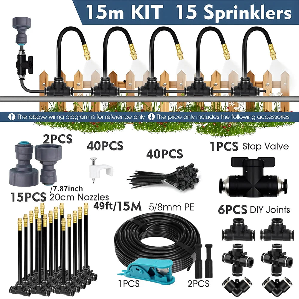 5-30m 1/4" 4/6mm Garden Misting Cooling System 360° Free-bend Misting Nozzle Adjustable Atomizer Sprayer Outdoor Watering Kits