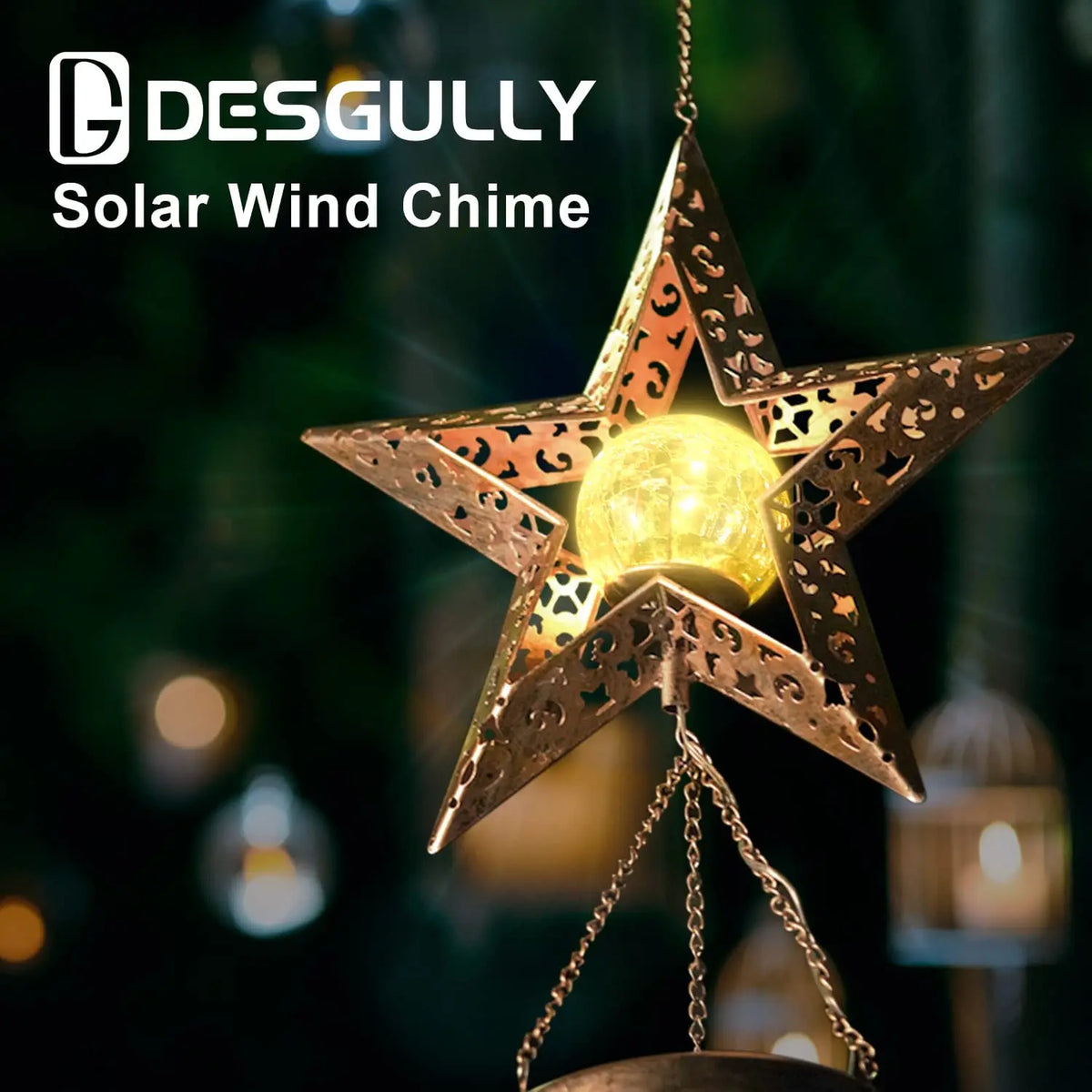 Outdoor Metal Wind Chimes Moon Sun Stars Wind Chime Solar Glowing Unique Wind Bells for Outside Waterproof Chimes Home Decor