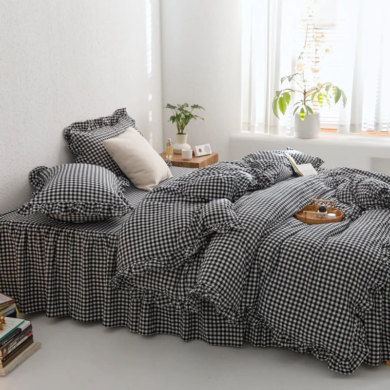 3 Piece Sheet Set black plaid duvet cover Set , comfortable Bedding Set Bedspread for All Season