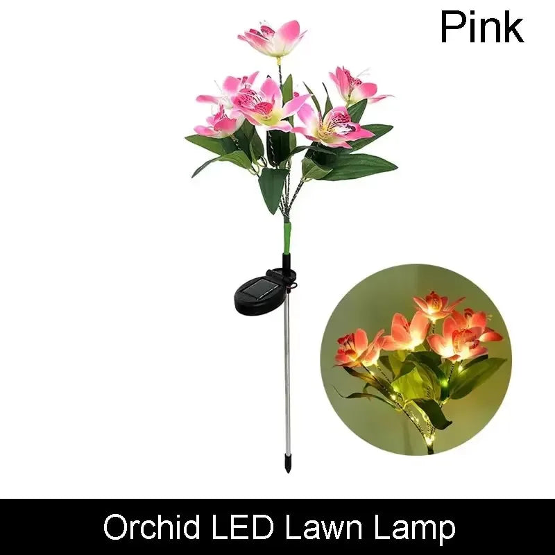 1pc 7-head Solar Artificial Orchid Flower Lawn Lights for Patio Yard Garden Wedding Christmas Decoration LED Solar Ground Lights