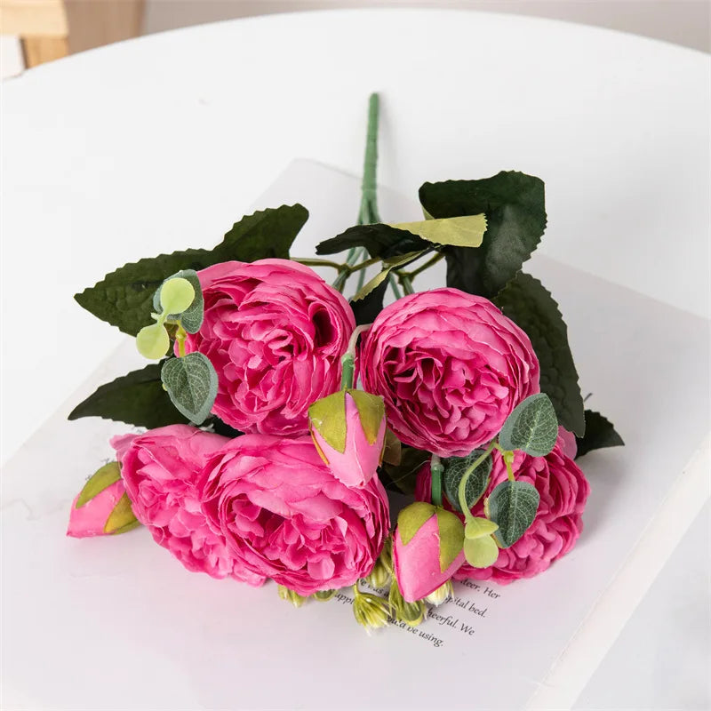 Premium Silk White Peony Artificial Flowers for Home Vase Decor