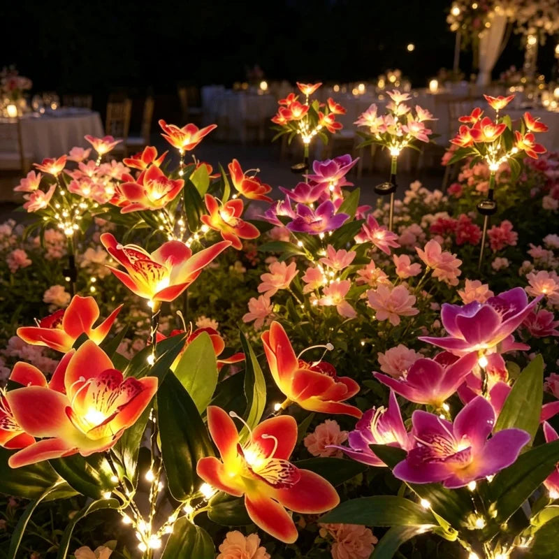 1pc 7-head Solar Artificial Orchid Flower Lawn Lights for Patio Yard Garden Wedding Christmas Decoration LED Solar Ground Lights
