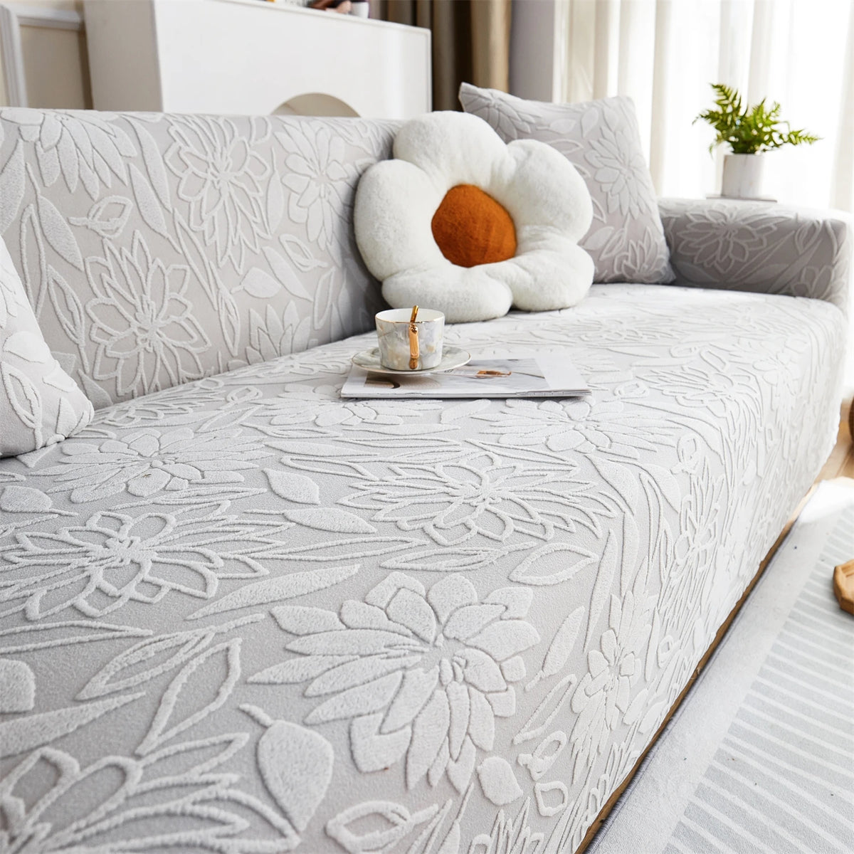 1pc Camellia Jacquard Elastic Sofa Slipcover, Non-slip Sofa Cover, Couch Cover Four Seasons Universal Furniture Protector Decor