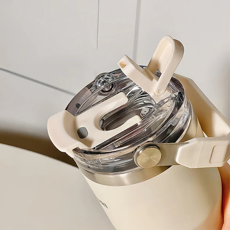 20oz Double Drink Thermos Cup Large Capacity Vacuum Insulation Thermal Bottle Ice Bully Straw Water Cup Portable Car Coffee Mug
