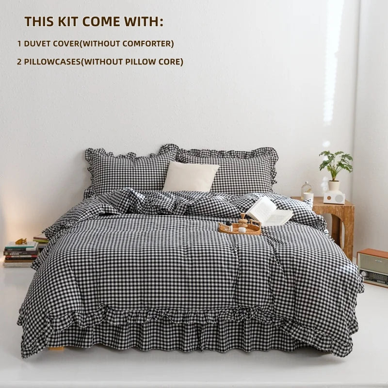 3 Piece Sheet Set black plaid duvet cover Set , comfortable Bedding Set Bedspread for All Season