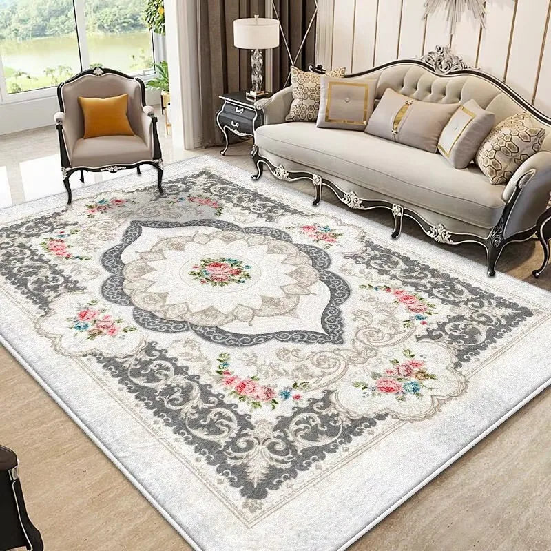 European Style Luxury Carpet Living Room Flower Pattern Decoration Bedroom Large Rugs Sofa Area Non-slip Easy Clean Floor Mat