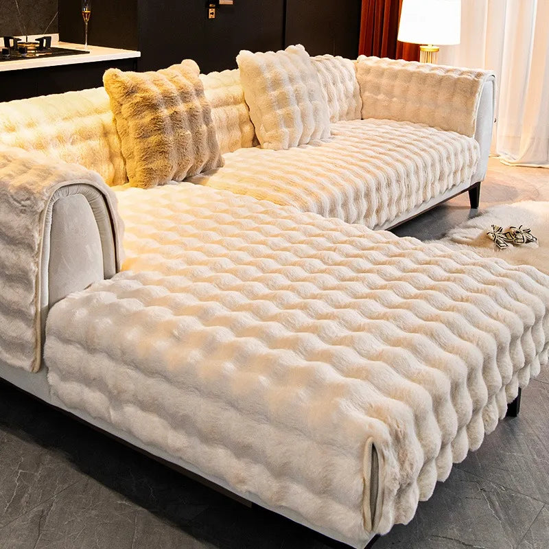 Thicken Warm Imitation Rabbit Fur Plush Sofa Cover Non-slip Soft Sofa Towel Couch Cushion For Living Room Modern Home Decor