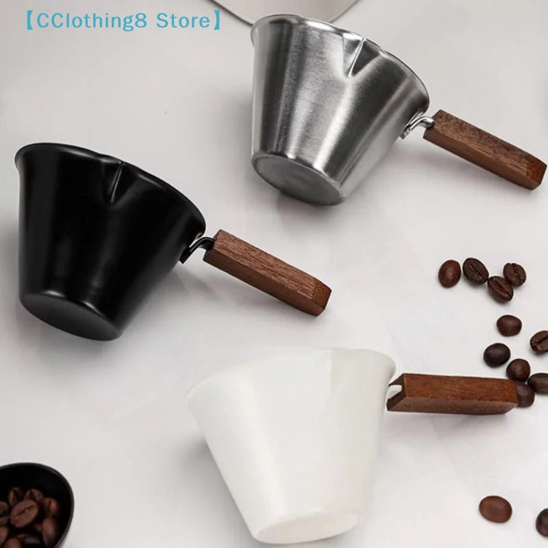 1PCS Walnut handle Italian espresso measuring cup, stainless steel with handle and scale, extraction cup, small milk cup, 100ml