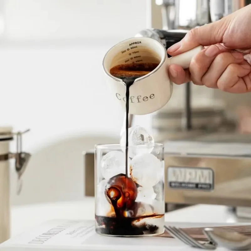 Espresso Coffee Ceramic Small Milk Cup Wth Scale Coffee Measuring Cup Extraction Cup With V-Shaped Mouth Pitcher