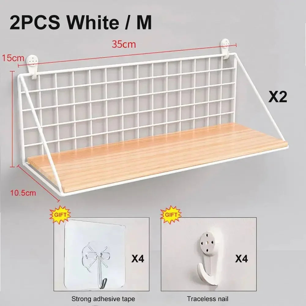Wooden Floating Wall Shelf No Drilling Storage Basket Rack Space Saving Organizer Display Shelf for Bedroom Living Room Decor