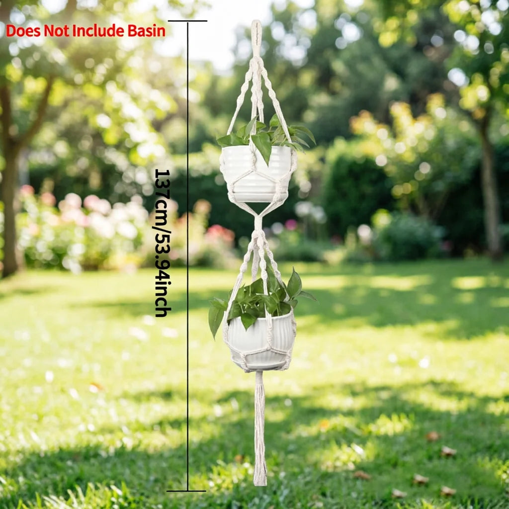 2Pcs Boho Hanging Planter Rope Rack Decorative Woven Rope Basket Outdoor Plant Flower Pot Hanging Organizer Net Room Garden