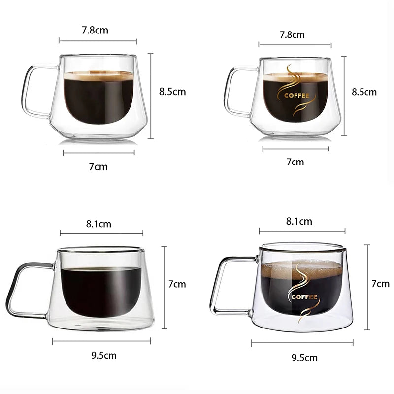 YWDL Double Wall Glass Coffee Mug Heat-resistant Espresso Cup Thermo Insulated Cup For Latte Cappuccino Tea Drinkware Set