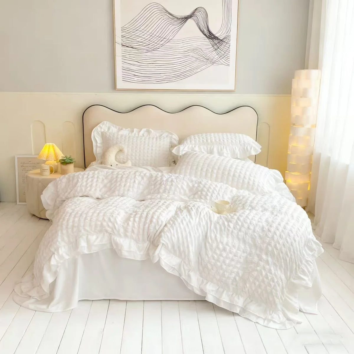 3 Piece seersucker duvet cover Set , comfortable Bedding Set Bedspread for All Season
