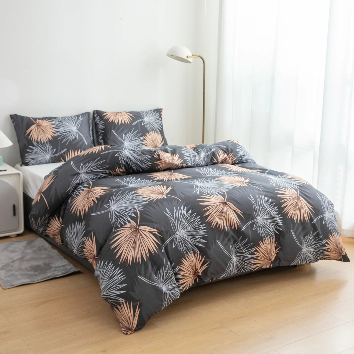 Tropical Plant Leaf Pattern Bedspread 3-Piece Set, Ultra-Soft, Comfortable and Breathable Bedding with Reactive Printing Duvet Set, Suitable for Bedrooms and Guest Rooms (Bedspread + Pillowcases, Without Comforter and Pillow