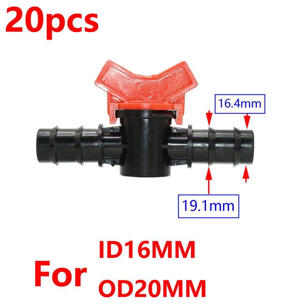 20pcs Drip Irrigation Mini Valve 4/7 3/8/10/12/16/20 /25mm Pipe Garden Tap 1/2" 3/4" Male Thread Water Hose Barb Connector