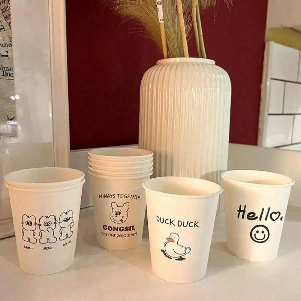 10/50pcs Simple Style Paper Cups, Thickened Drinkware, Anti-Leak 250ML, Home Gatherings, Outdoor Camping, Office Disposable Cups