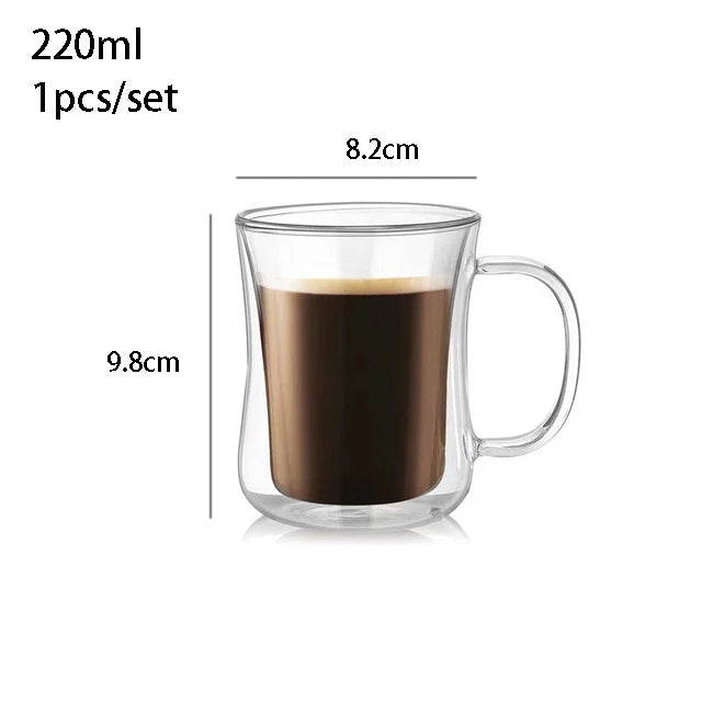 YWDL Double Wall Glass Coffee Mug Heat-resistant Espresso Cup Thermo Insulated Cup For Latte Cappuccino Tea Drinkware Set
