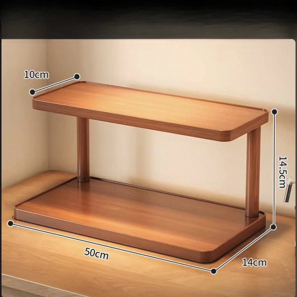 Wooden 2 Tier Countertop Organizer With Handles Multi-Purpose Storage Rack For Kitchen Spices & Tea Room