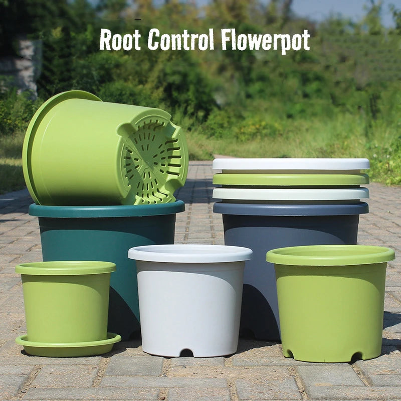 Root Control Flower Pot with Tray Large Capacity Vase for Rose Hydrangea Planting Pot Home Balcony Decoration Garden Supplies