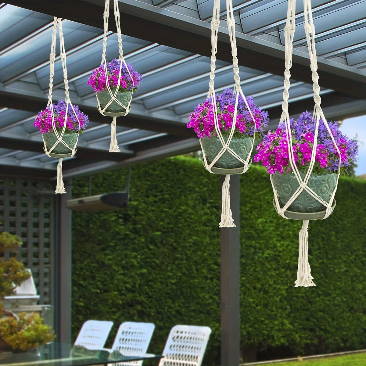 2Pcs Boho Hanging Planter Rope Rack Decorative Woven Rope Basket Outdoor Plant Flower Pot Hanging Organizer Net Room Garden