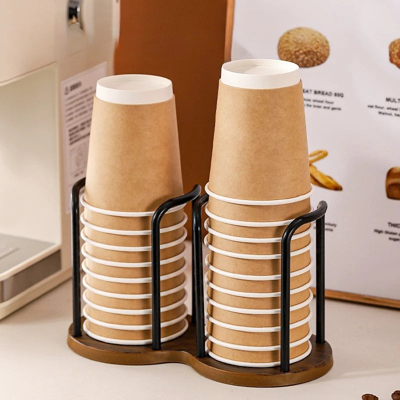 Disposable Cup Dispenser Imitation Walnut Wood Water Cup Storage Holder Coffee Tea Cup Desktop Paper Cup Storage Rack Organizer