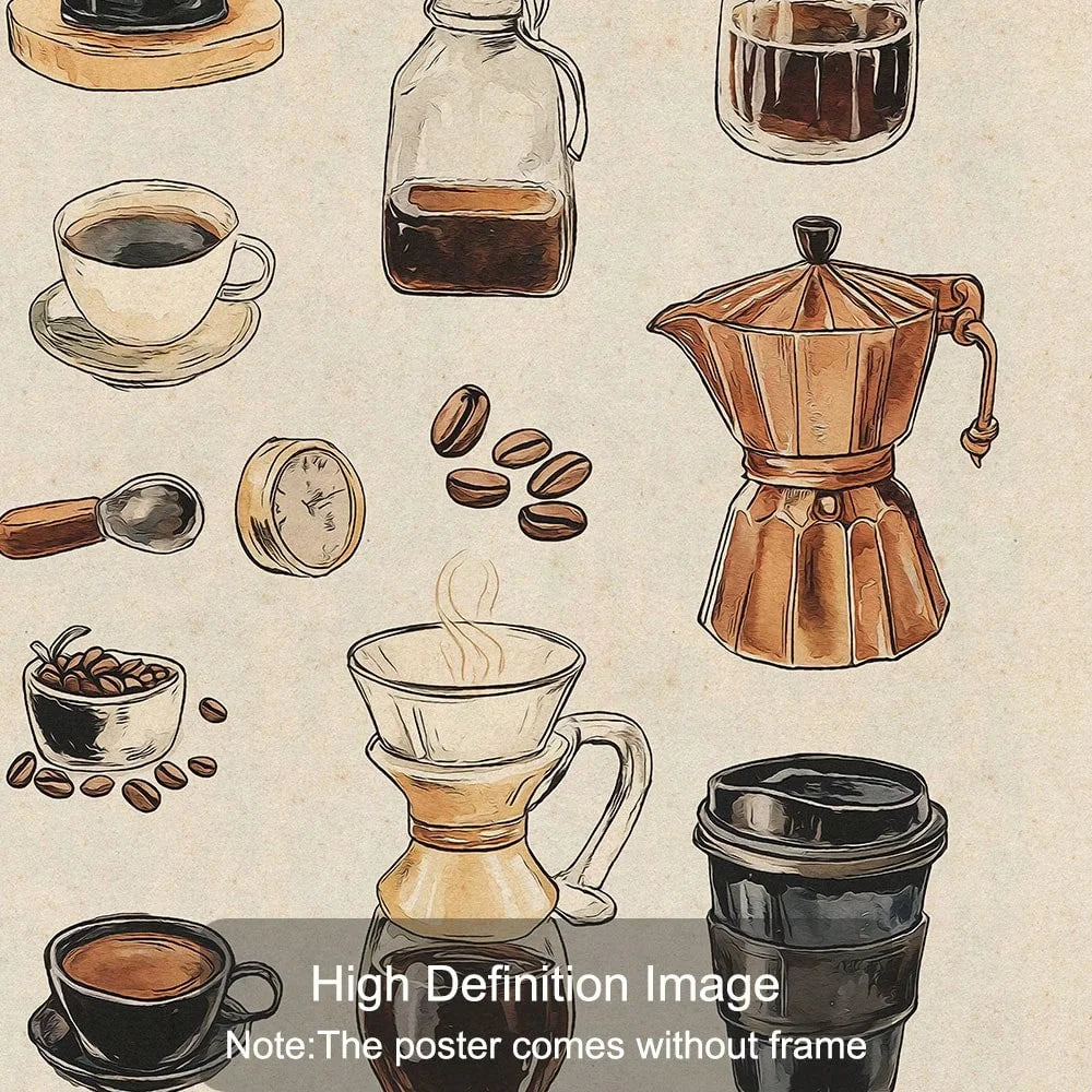 Unframed/Framed Retro Coffee Chart Rustic Canvas Poster Print Coffee Lover Bar Cart Minimalist Kitchen Drinks Wall Art Painting