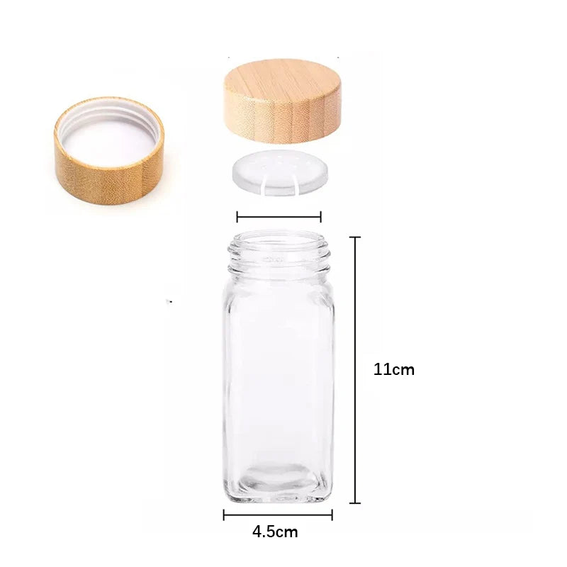 1Pc 120ml Glass Spice Jars with Bamboo Lid Spice Seasoning Containers Salt Pepper Shakers Spice Organizer Kitchen Storage Set