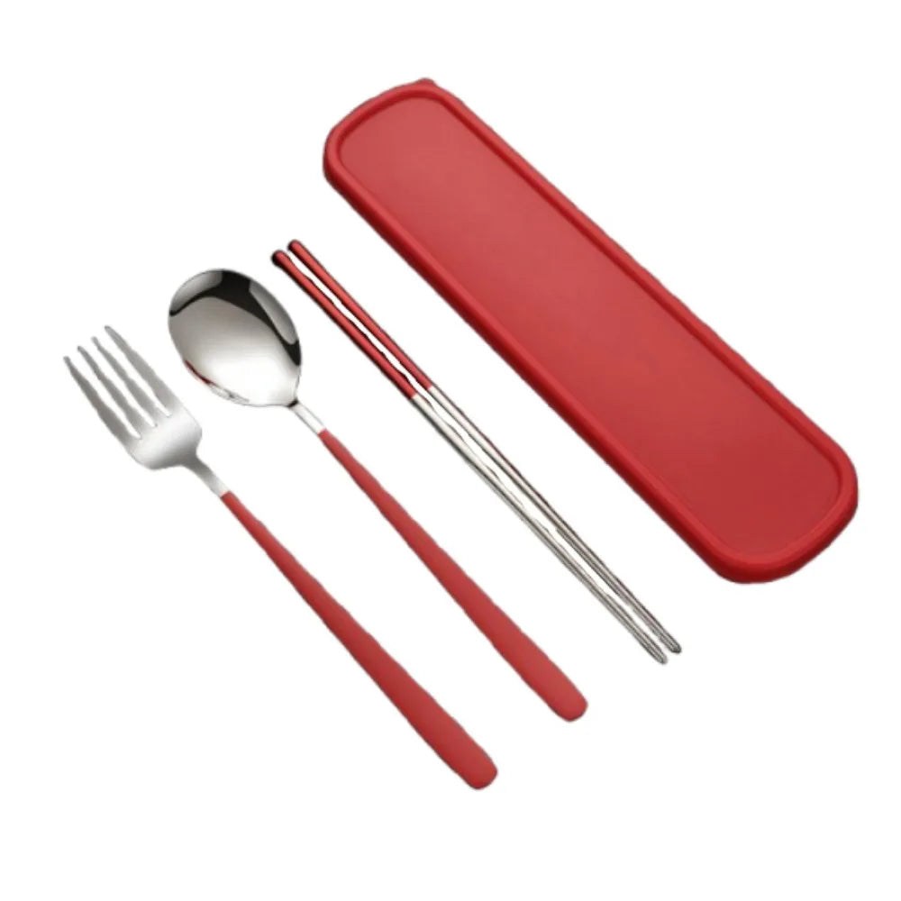 3-in-1 Stainless Steel Cutlery Set with Storage Box – Fork, Spoon & Chopsticks