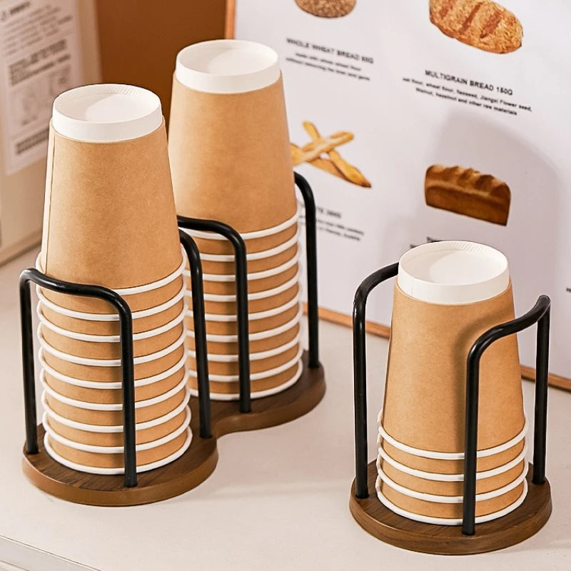 Disposable Cup Dispenser Imitation Walnut Wood Water Cup Storage Holder Coffee Tea Cup Desktop Paper Cup Storage Rack Organizer