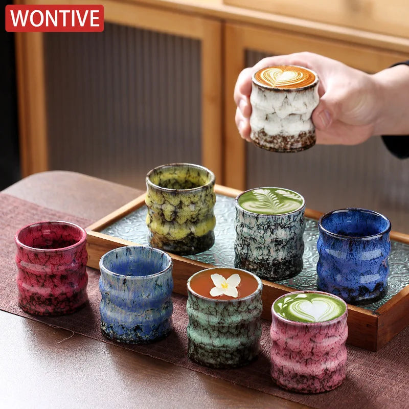 1PC Kiln Transformation Ceramic Tea Cup, Mini Tea Drink Mug, Kung Fu Teacup, Espresso Coffee Cups, Household Afternoon Teacups