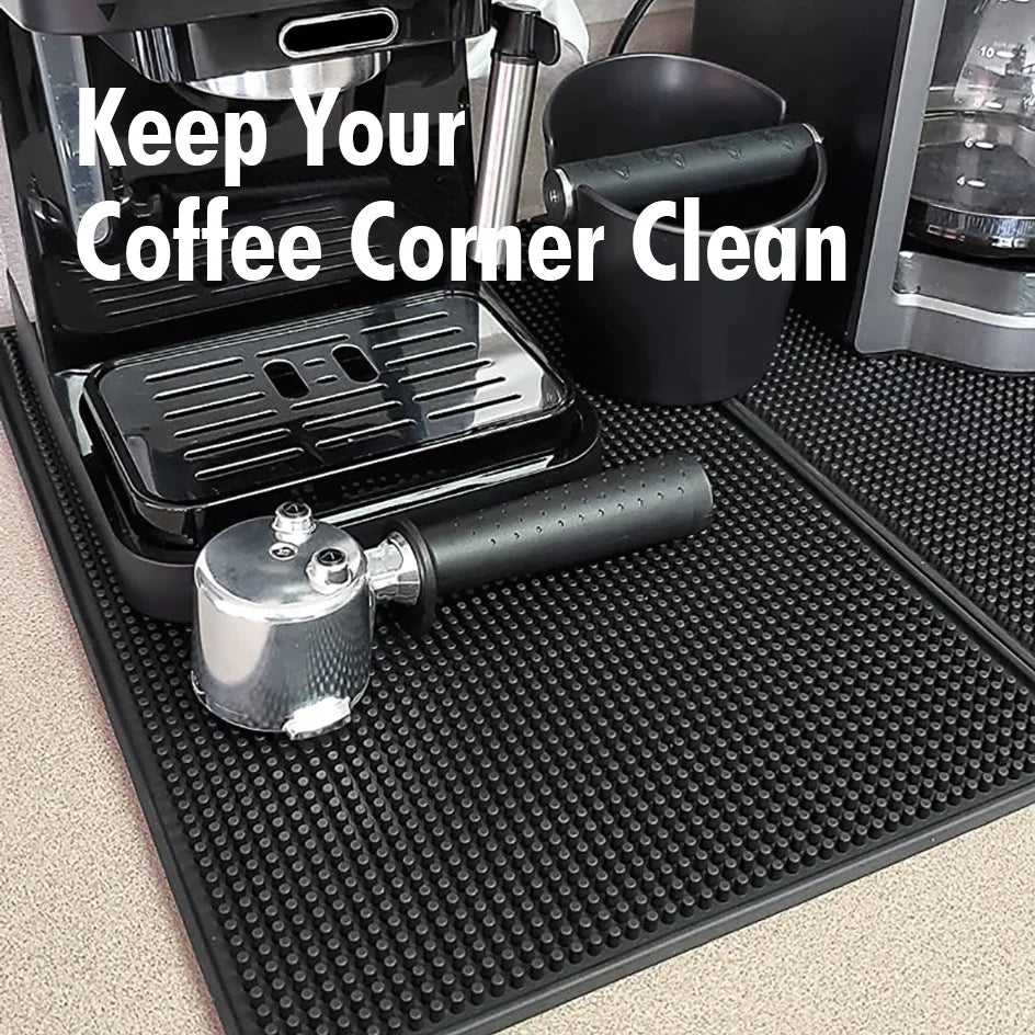 Rubber Bar Mat Coffee Maker Countertop Spill Mats Bar Service Mat Dish Glass Drying Mat for Barista Cocktail Bartender Black