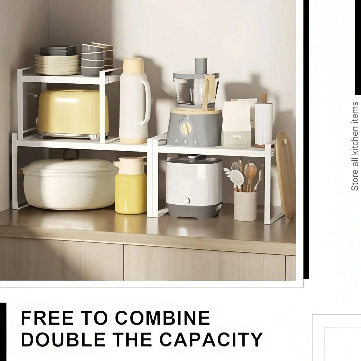 1pc Expandable Kitchen Countertop Storage Rack Metal Cabinet Shelf Organizer Adjustable Microwave Stand Pantry Cupboard Counter Organizer Shelf For Pots Pans Spice Under Sink Gift